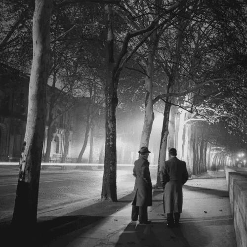 Couple de dos dans une rue de Paris la nuit